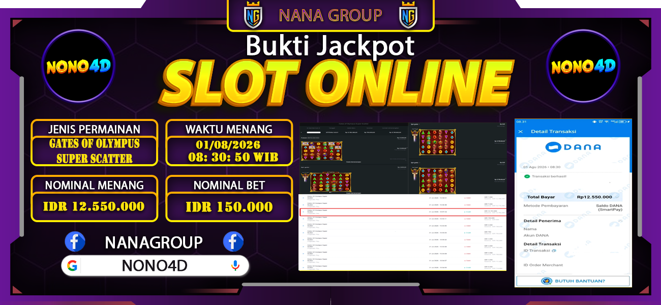 Bukti Kemenangan Besar Dibayar lunas Member NONO4D RP 12.550.000, 1 Agustus 2026
