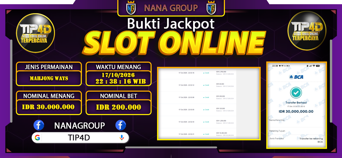 Bukti Kemenangan Besar Dibayar lunas Member TIP4D RP 30.000.000, 17 Oktober 2026