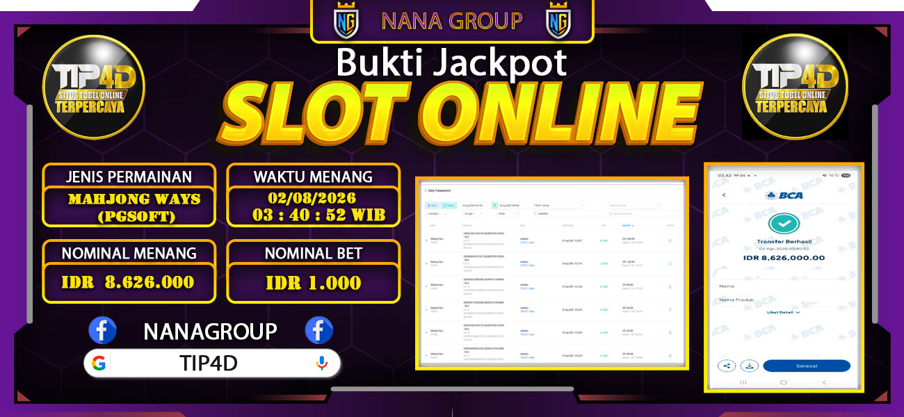 Bukti Kemenangan Besar Dibayar lunas Member TIP4D RP 8.626.000, 2 Agustus 2026