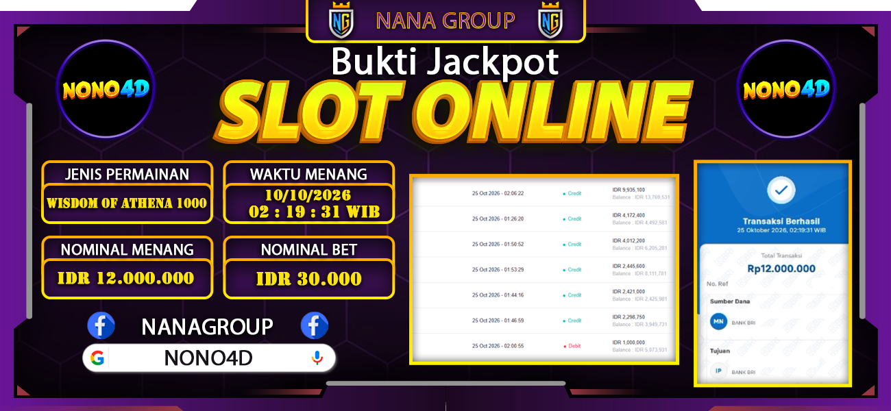 Bukti Kemenangan Besar Dibayar lunas Member NONO4D RP 12.000.000, 25 Oktober 2026