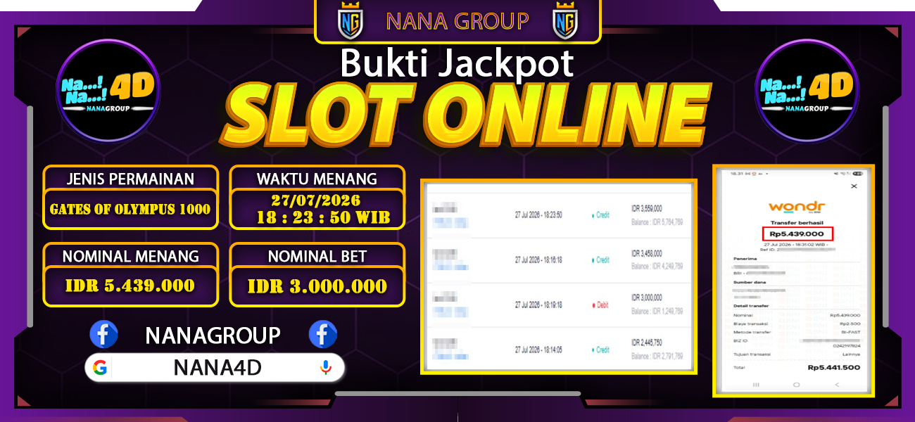 Bukti Kemenangan Besar Dibayar lunas Member NANA4D RP 5.439.000, 27 Juli 2026
