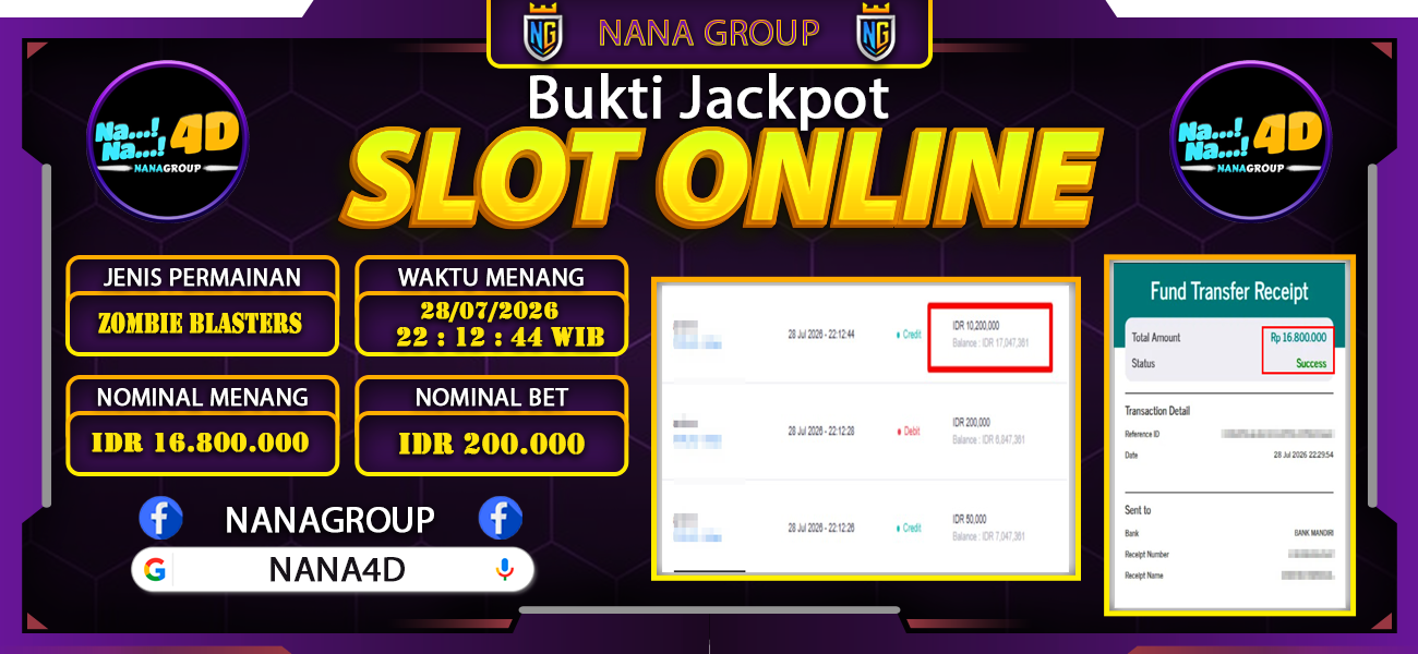 Bukti Kemenangan Besar Dibayar lunas Member NANA4D RP 16.800.000, 29 Juli 2026
